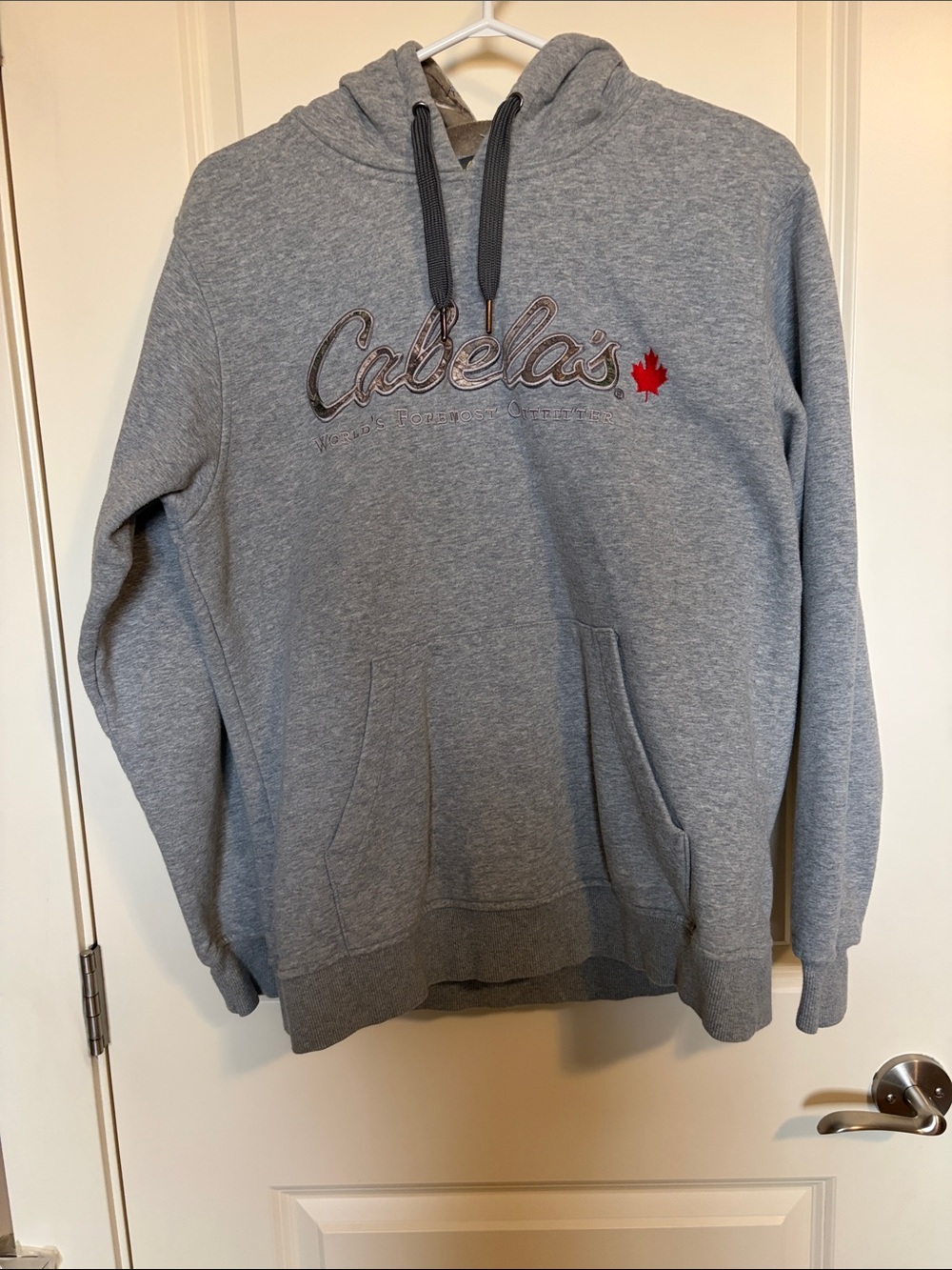 Cabela's Gray Hoodie with Red Maple Leaf Accent